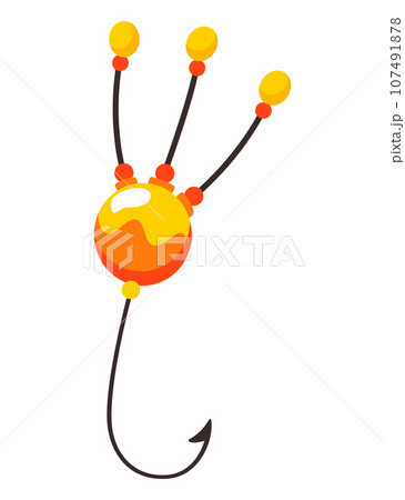 Fishing bait icon. Lure with hook isolated on white background. Abstract contemporary fishery lures and wobblers. Fisher accessory. Vector fisherman equipment Fishing bait icon. Lure with hook isolated on white background. Abstract contemporary fishery lures and wobblers. Fisher accessory. Vector fisherman equipment 107491878