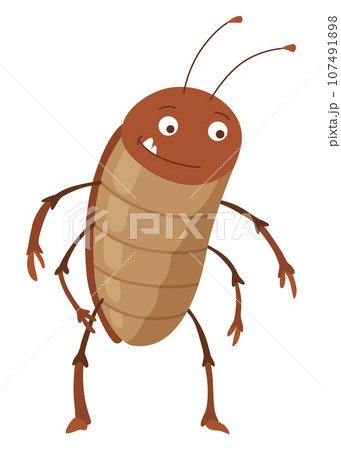 Dirt cockroach. Funny brown beetle. Adorable parasit, wildlife sticker. Cartoon insect pest vector illustration Dirt cockroach. Funny brown beetle. Adorable parasit, wildlife sticker. Cartoon insect pest vector illustration 107491898