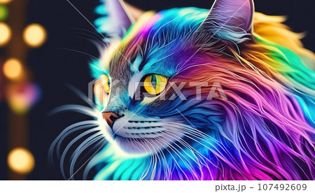 レインボーな毛色のリアルな猫のイラスト素材 [107492609] - PIXTA