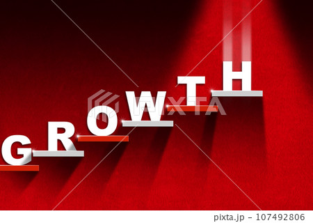 Staircase with Steps on a Red Background and Text Growth Staircase with Steps on a Red Background and Text Growth 107492806
