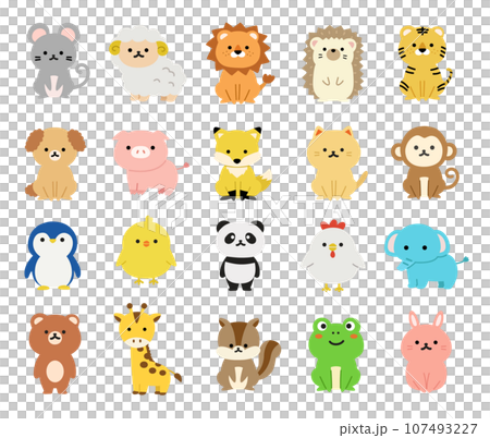 かわいい動物の全身イラストセット 107493227