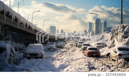 大雪で交通渋滞の大都市