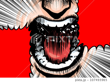 勢い良く叫んでいる口元のイラスト 107493965