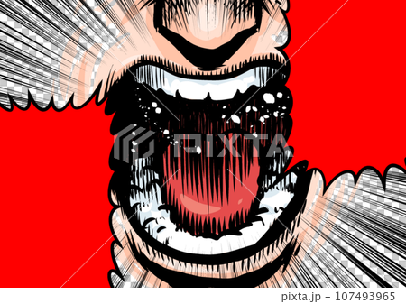 勢い良く叫んでいる口元のイラスト 107493965