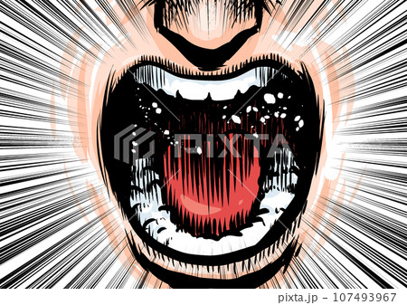 勢い良く叫んでいる口元のイラスト 勢い良く叫んでいる口元のイラスト 107493967