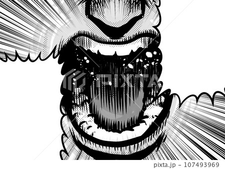 勢い良く叫んでいる口元のイラスト 107493969