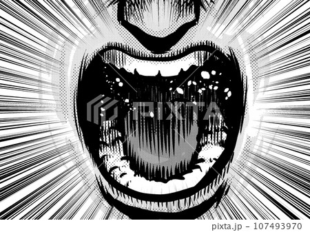 勢い良く叫んでいる口元のイラスト 107493970