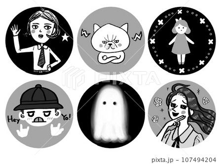 ポップなアイコンイラスト、モノトーンセット ポップなアイコンイラスト、モノトーンセット 107494204