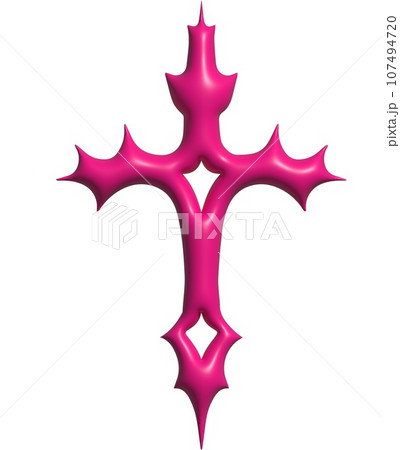 3d chrome metal pink cross of y2k icon 3d chrome metal pink cross of y2k icon 107494720