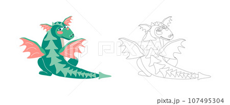 Coloring book winged dragon Coloring book winged dragon 107495304