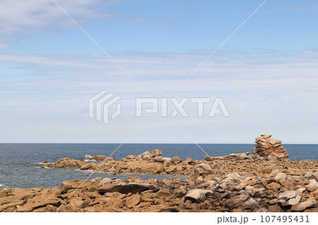 Brittany rocky coast near Plouescat village, Brittany 107495431