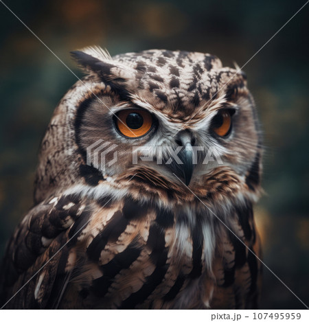 A majestic owl perched on the forest floor in its natural habitat, a beautiful creature of the wilderness. AI Generative. 107495959