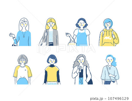 さまざまな女性8人　上半身　mix_f17-24 107496129