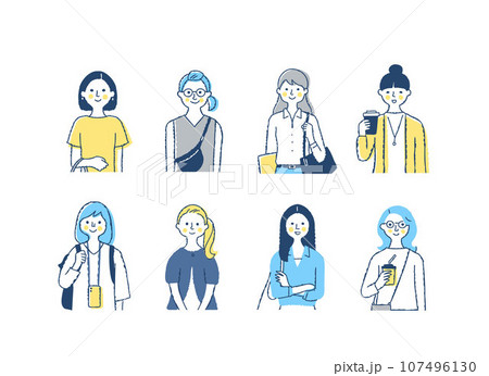 さまざまな女性8人　上半身　mix_f9-16 107496130