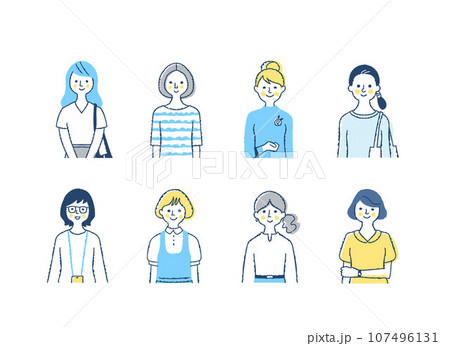 さまざまな女性8人　上半身　mix_f1-8 107496131