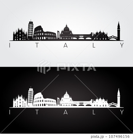 Italy skyline and landmarks silhouette Italy skyline and landmarks silhouette 107496156