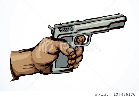 Hand with a gun. Vector drawing 107496176