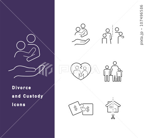 離婚・親権・財産分与に関するラインアイコンセット 離婚・親権・財産分与に関するラインアイコンセット 107496586