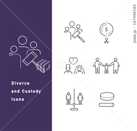 離婚・親権・財産分与に関するラインアイコンセット 107496588