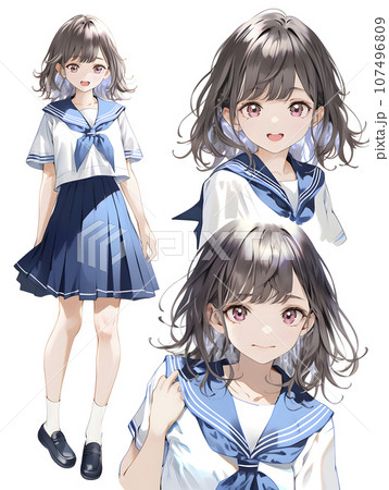 女子高生のキャラクターシート　デフォルメイラスト（AI生成画像） 107496809