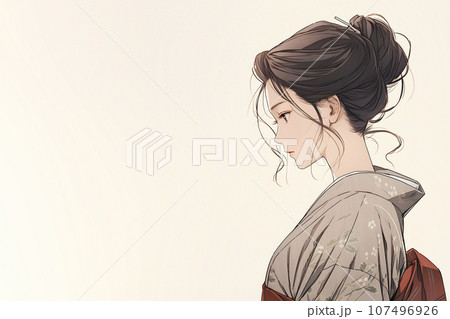 着物が似合う日本女性の横顔イラスト（AI生成画像） 107496926