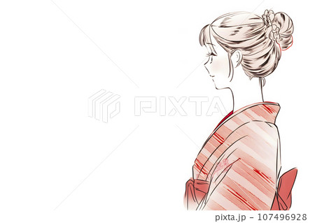 着物が似合う日本女性の横顔イラスト（AI生成画像） 107496928