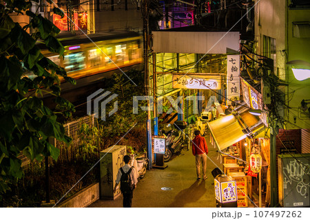 日本の川崎都市景観 10月・レトロな飲み屋街・溝の口駅西口商店街などを望む 107497262