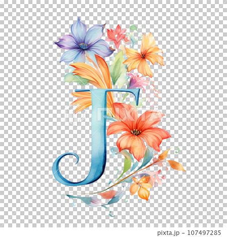 J alphabet uppercase flower letter - Stock Illustration