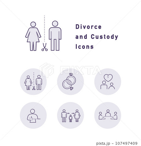離婚・親権・財産分与に関するカラーアイコンセット 107497409