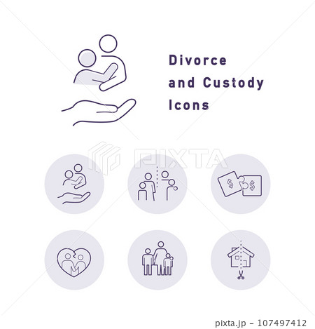 離婚・親権・財産分与に関するカラーアイコンセット 107497412