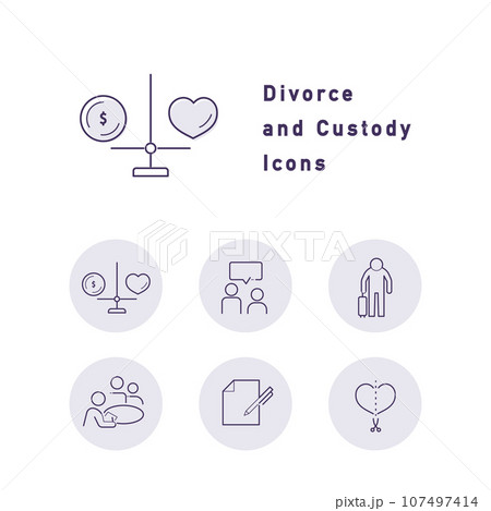 離婚・親権・財産分与に関するカラーアイコンセット 107497414