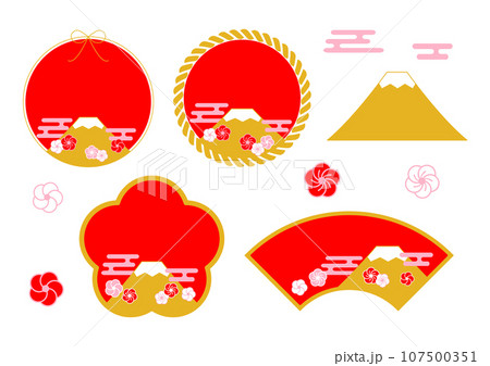 富士山と梅のフレームイラスト 107500351
