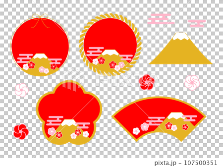 富士山と梅のフレームイラスト 107500351