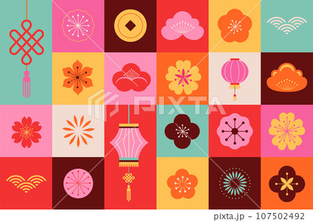 Lunar new year background, banner, pattern. Chinese New Year 2024, Geometric modern style 107502492