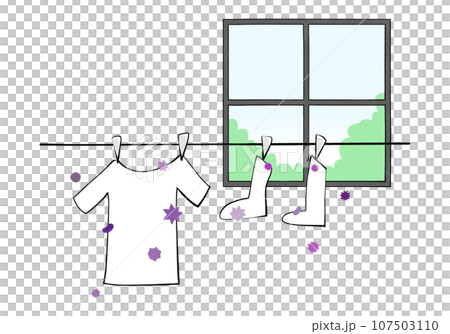 陽光明媚的日子室內晾衣繩的插圖，細菌的繁殖 107503110