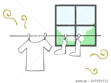 晴れの日の室内物干しのイラスト 生乾き臭 晴れの日の室内物干しのイラスト 生乾き臭 107503112