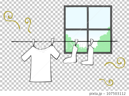 陽光明媚的日子在室內晾曬衣服的插圖-半乾的氣味 107503112
