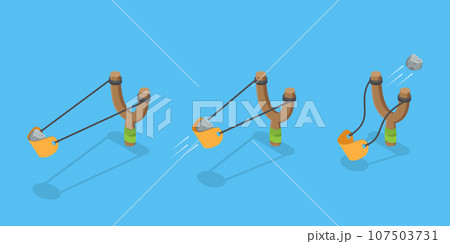3D Isometric Flat Vector Set of Slingshot Animation Shots 3D Isometric Flat Vector Set of Slingshot Animation Shots 107503731