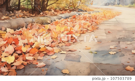 足元の落ち葉の水彩画_6 Generative AIのイラスト素材 [107503789] - PIXTA