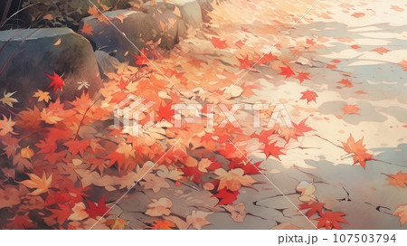 足元の落ち葉の水彩画_4 Generative AIのイラスト素材 [107503794] - PIXTA