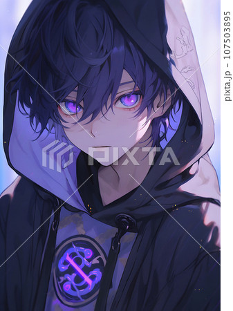 パーカーのフードを被った男性のイラスト（AI生成画像） 107503895
