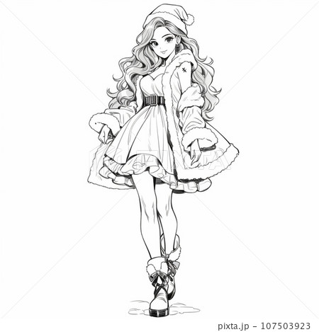 サンタクロースのコスプレをしている若い女性
