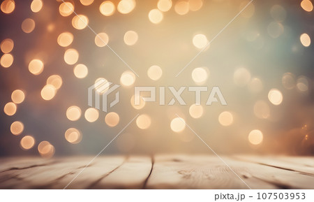Empty wooden table, blurred Christmas background 107503953