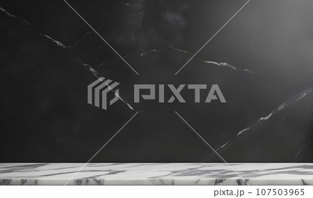 Empty marble table, dark wall, mockup 107503965