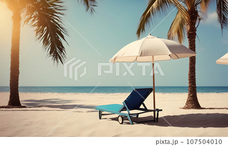 Relaxing beach vacation with a lounge chair and palm trees 107504010