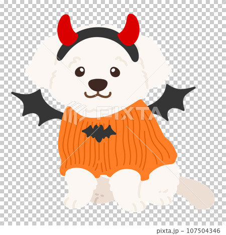 ハロウィン仕様のお座りするマルチーズのイラスト　主線なし 107504346