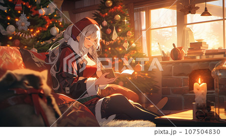 クリスマスイブの夜、部屋に恋人が来るのを心待ちにしている若い女性