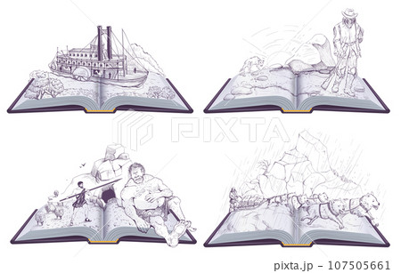 Set open book illustration education read literature story library Set open book illustration education read literature story library 107505661