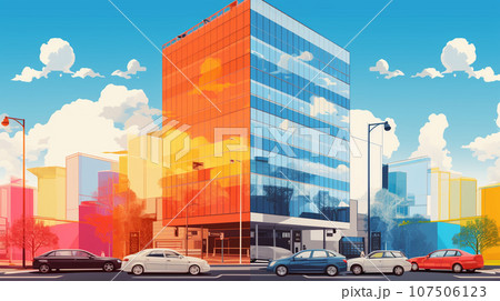 都心のビル街：ポップでカラフルな表現