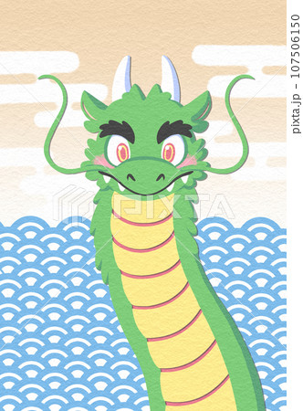 雲と波と1匹の龍の和風イラスト 107506150